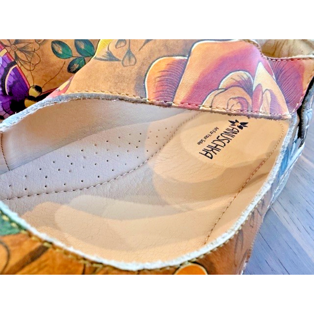Anuschka Mary Jane Shoes Sz 10 Floral Paradise Tan Butterfly Leather 4215 $199 - Picture 13 of 15